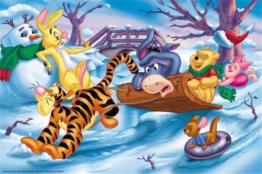 Wallpaper Of Tigger Pulling Eeyore Pooh And Piglet In Sled