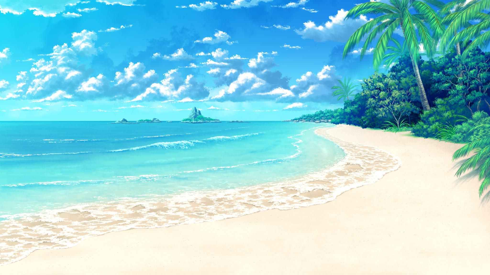 Anime Tropical Beach Scenery Wallpaper