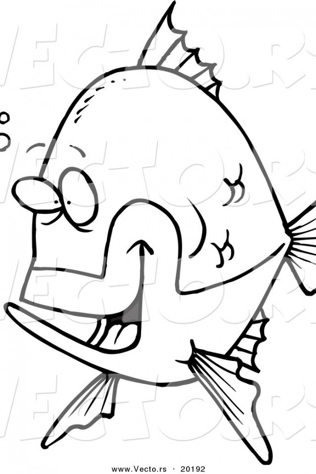 Cartoon Happy Fish With Bubbles Coloring Printable