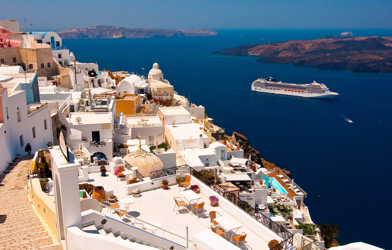 Wallpaper Santorini Greece Liner Oia The