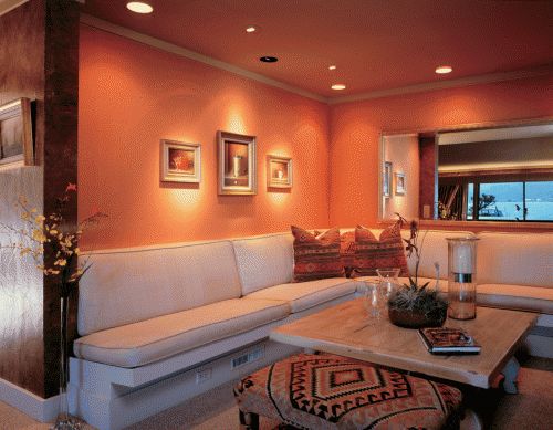 Warm Orange Wallpaper Basement Remodel Ideas