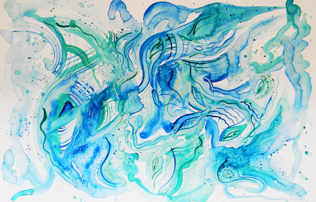 Wallpaper Blue Oil Pastel Green Markers Gouache Watercolor