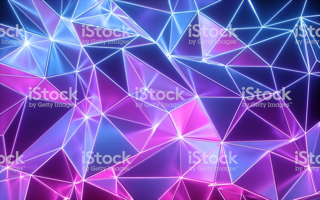 3d Rendering Neon Crystallized Background Crumpled Shiny Wallpaper
