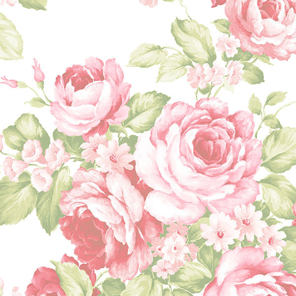 Pink Large Cabbage Rose Wallpaper Traditional