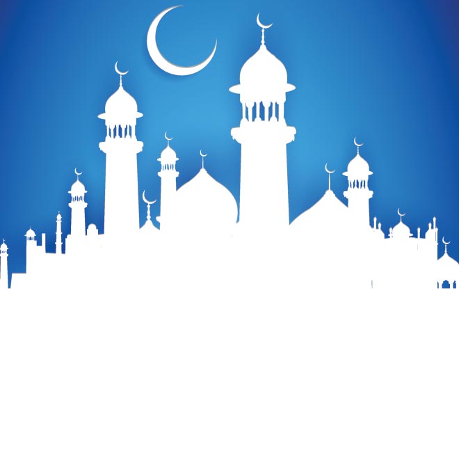 Crescent Moon Background Vector Silhouette Mosque