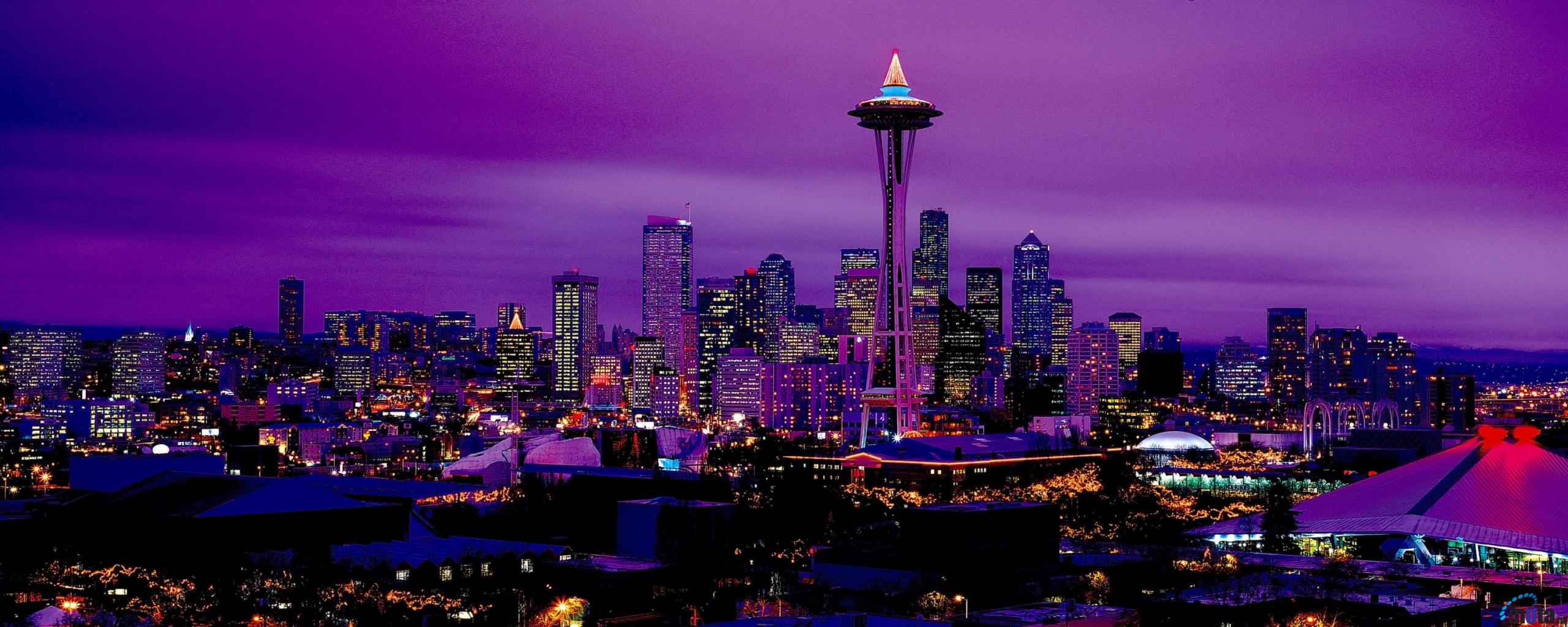 Wallpaper Seattle by night Washington USA 2560 x 1024 Dual Monitor 2560x1024