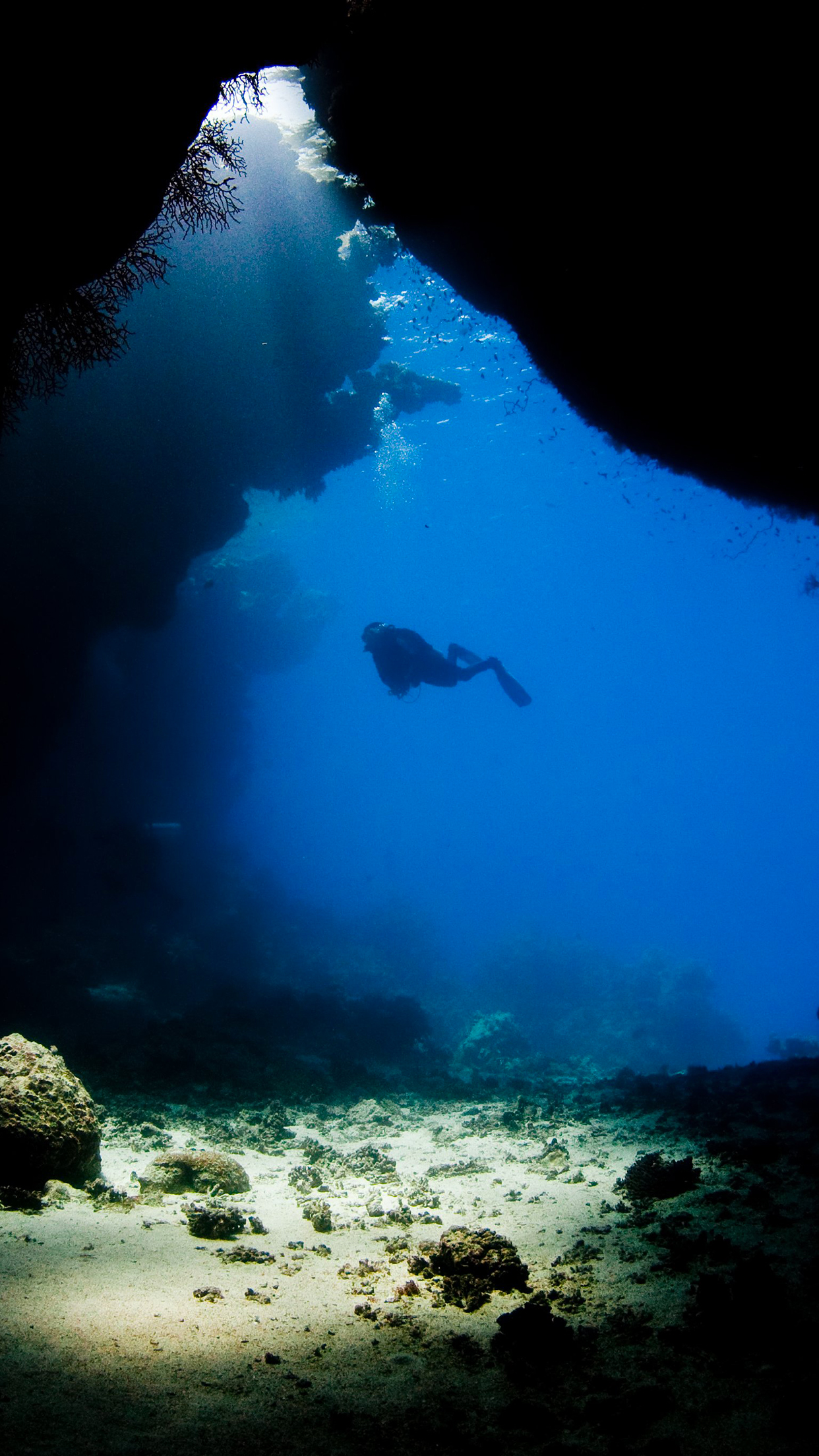 Diving Underwater Cave iPhone 3wallpaper Parallax Les Wallpaper
