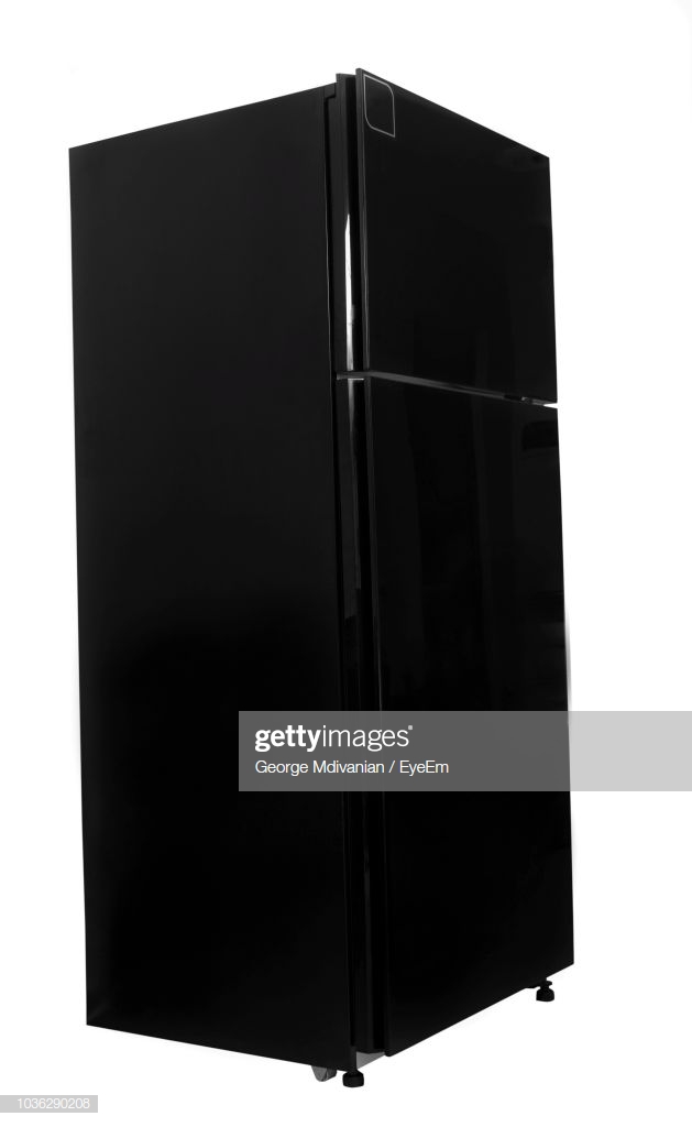 Black Refrigerator Against White Background Stock Photo Getty Image