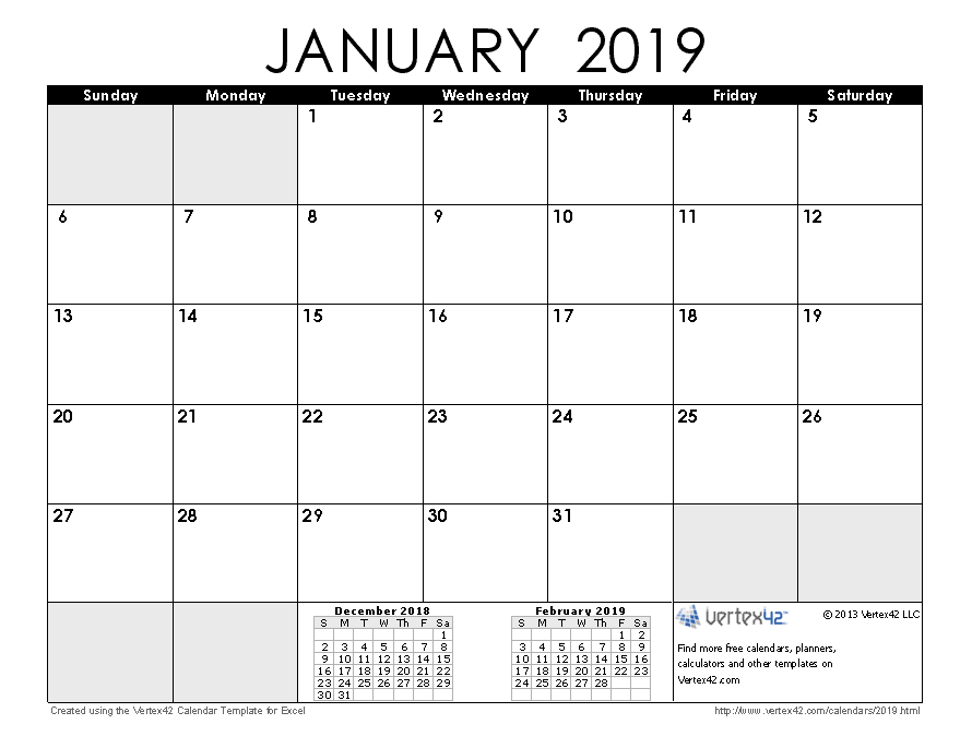 2019 Calendar Templates and Images