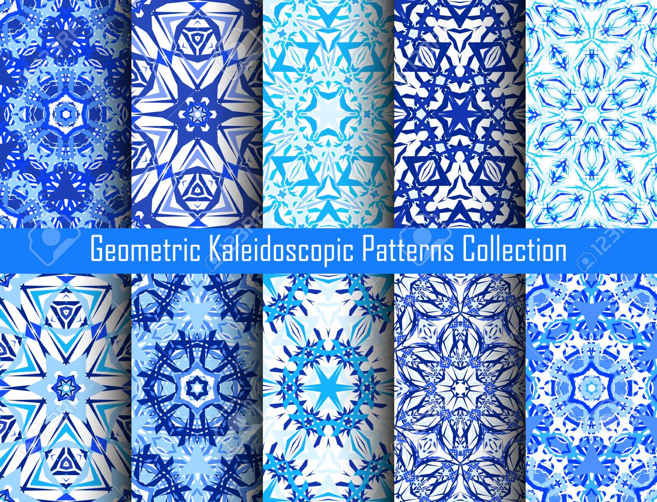 Kaleidoscope Patterns Blue Background Royalty Cliparts