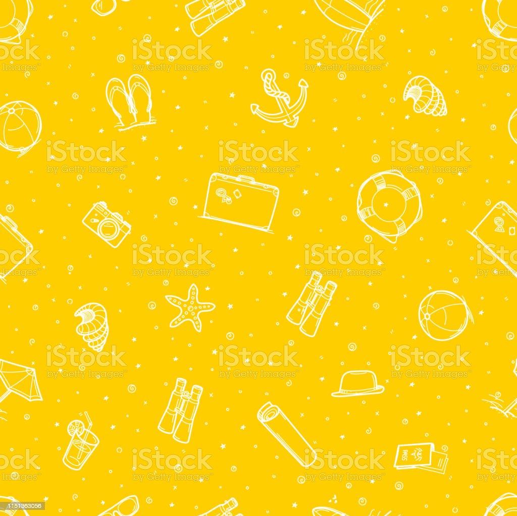 Seamless Pattern Of Beach Elements Yellow Wallpaper Stock