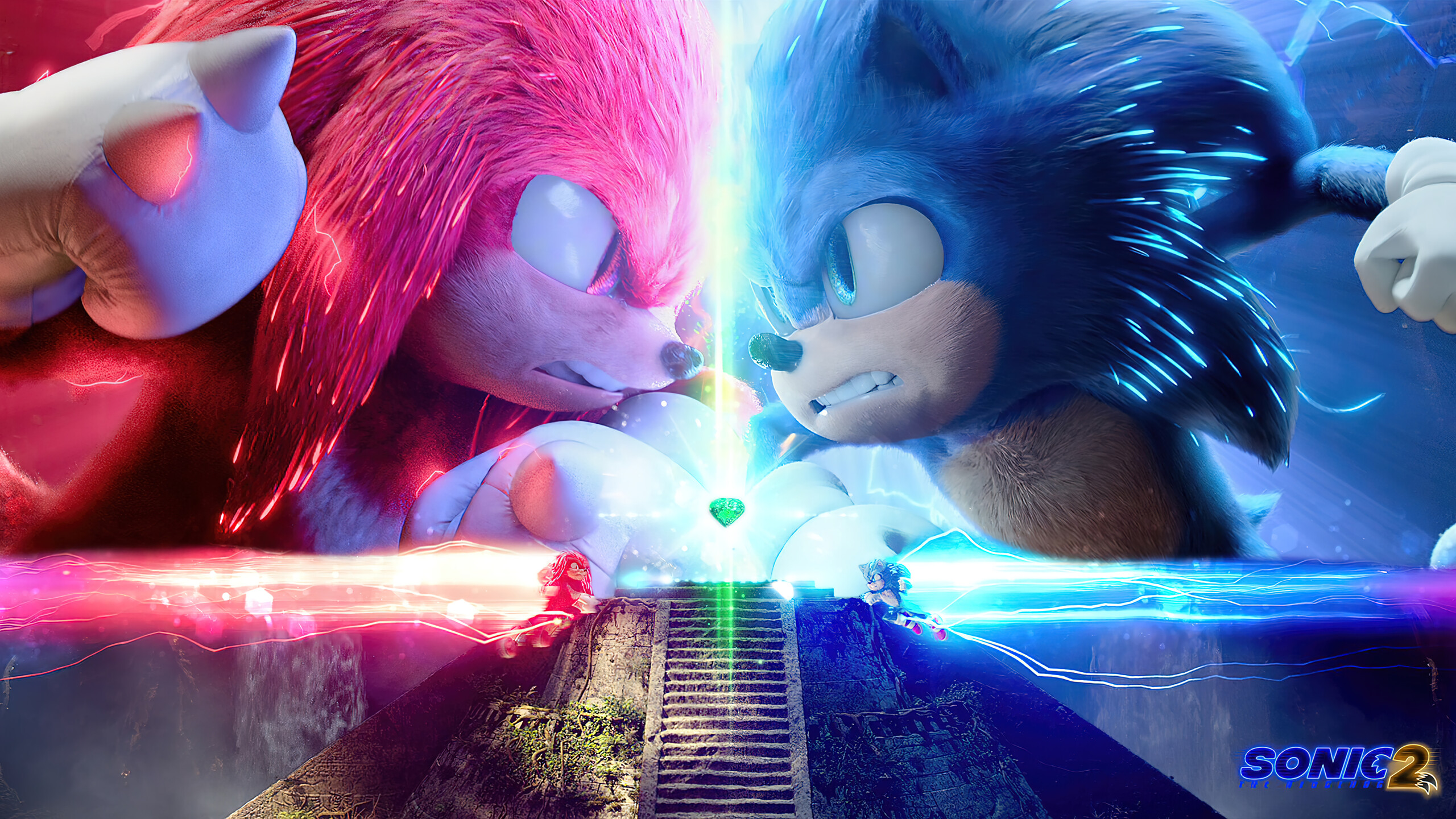 Sonic the Hedgehog 2 Knuckles vs Sonic 4K Wallpaper iPhone HD