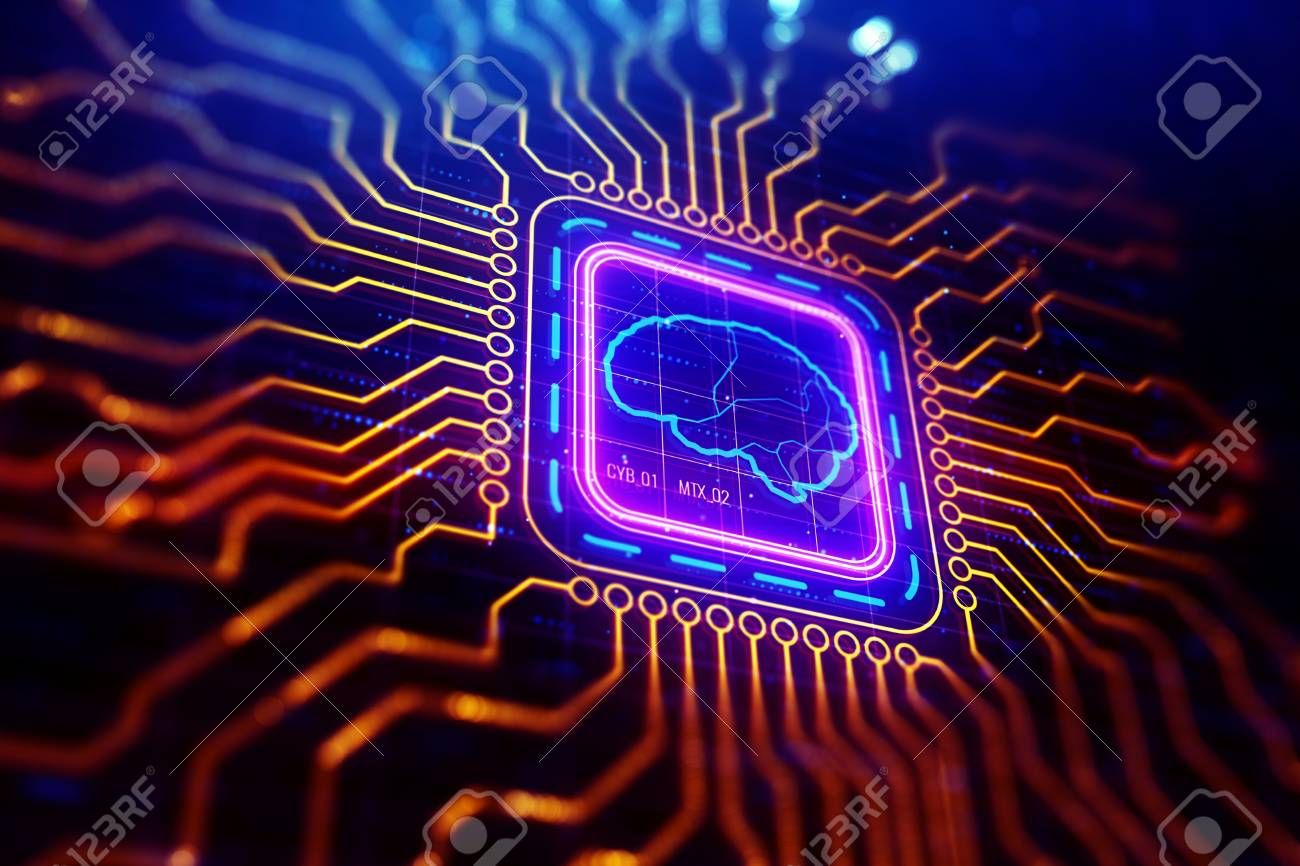 A vibrant 4k wallpaper showcasing a glowing brain within a computer chip, symbolizing artificial intelligence and advanced technology