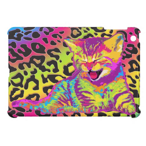 Kitten On Rainbow Leopard Print Background iPad Mini Covers
