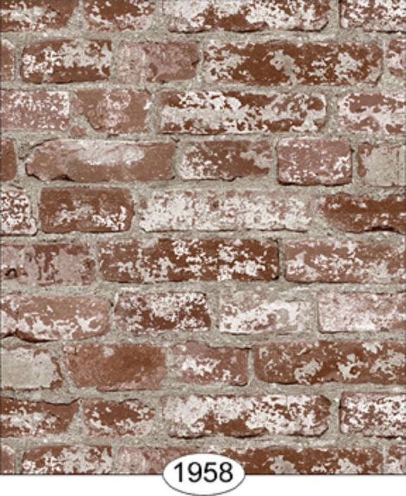 Dollhouse Wallpaper Distressed Brick Red