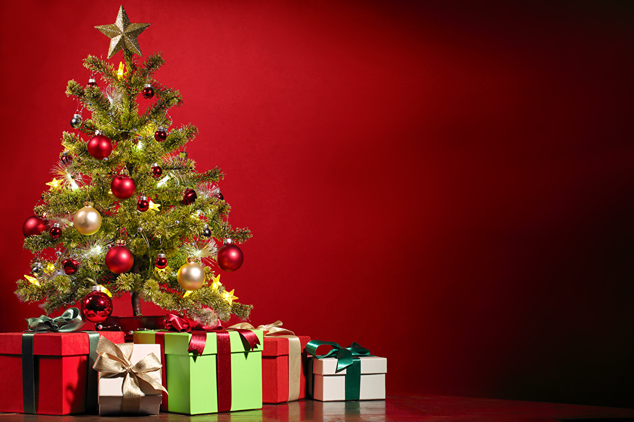 Desktop Wallpaper New Year Christmas Tree Gifts Balls Holidays