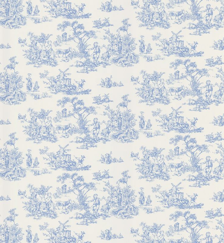 Blue And White Toile Wallpaper Miniature Fabric Wallpa