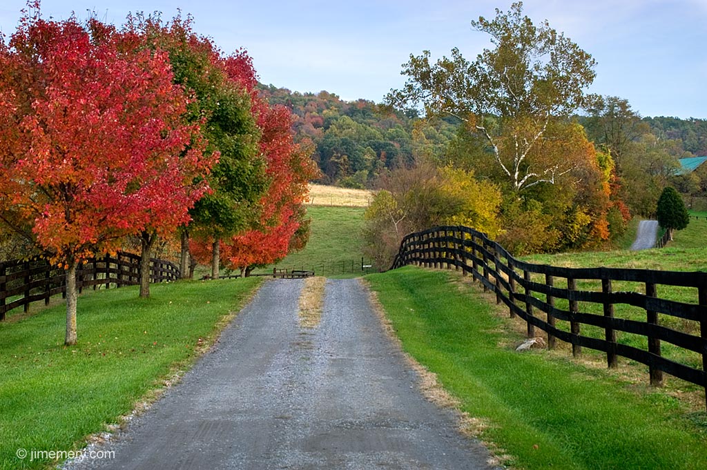 Bucolic Scene In Rural Northern Virginia Of A Farm Lane Across An