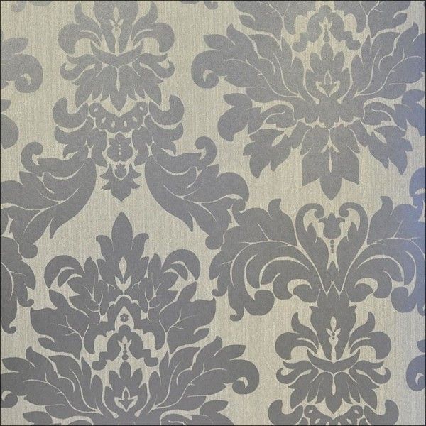 Silver On Taupe Grey Damask Modern Wallpaper Guest Room