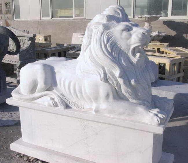 White Marble Sculpture Stone Lions Jx