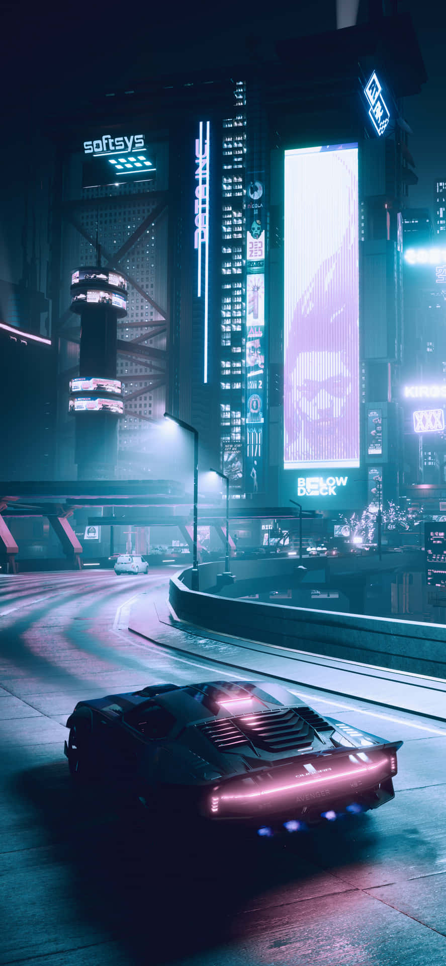 iPhone X Cyberpunk Background Car Driving Around Wallpaper