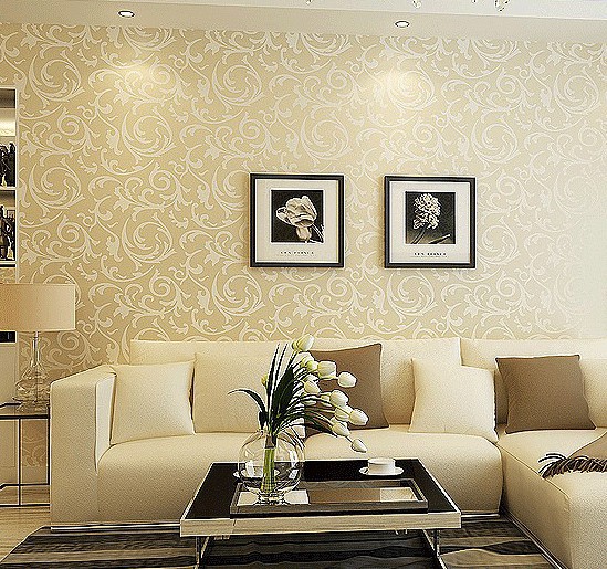 European Wallpaper Flowers Embossed Wall Paper Silver Gold Living Room