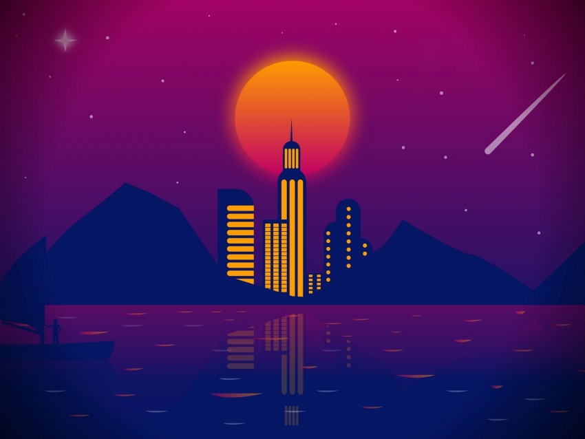 City Vector Art Night Moon Background Toppng