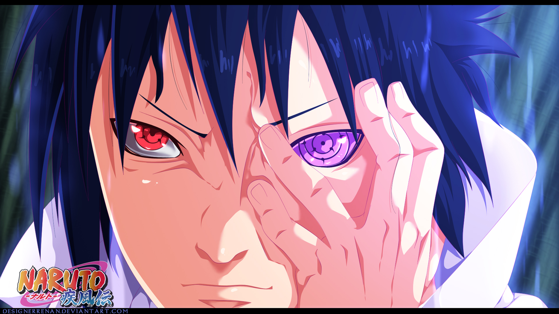 wallpaper do personagem sasuke uchiha do anime naruto em um