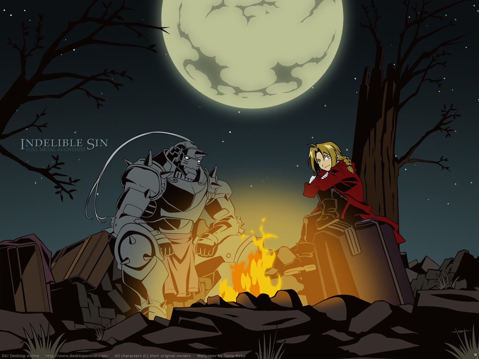 Fullmetal Alchemist Anime Night Fire Camping Full Moon HD Wallpaper