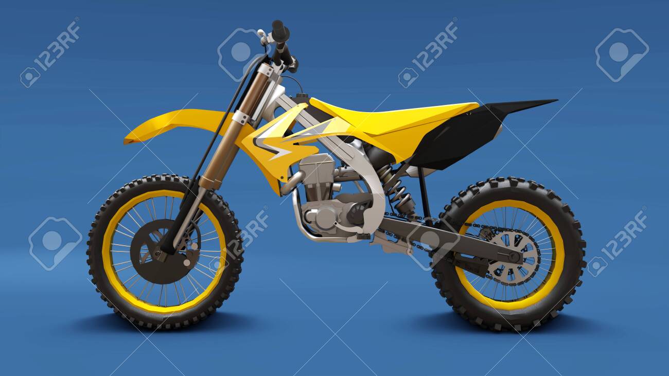 Yellow Sport Bike For Cross Country On A Blue Background Racing