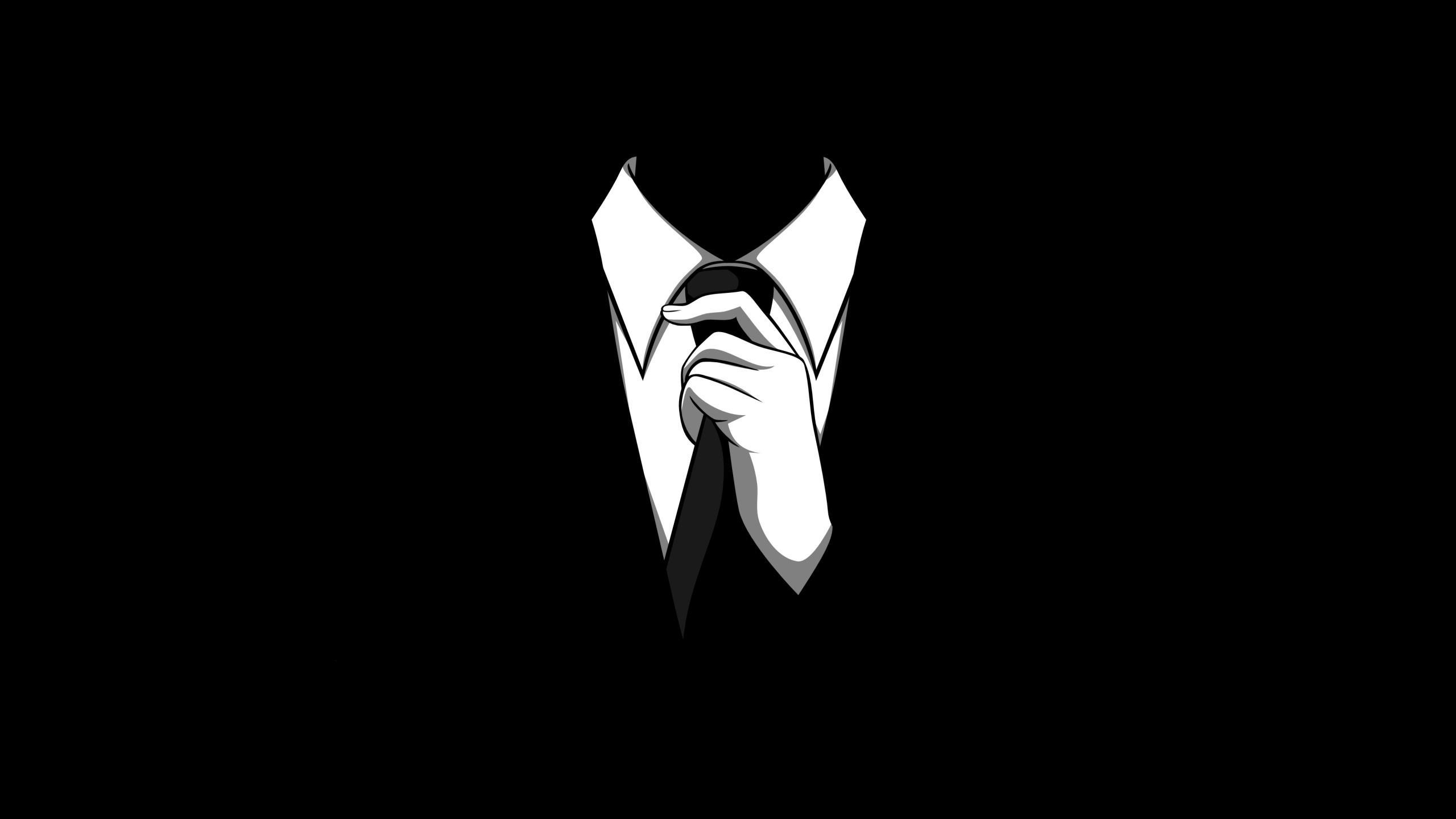 Anonymous black tie monochrome black background wallpaper 2560x1440