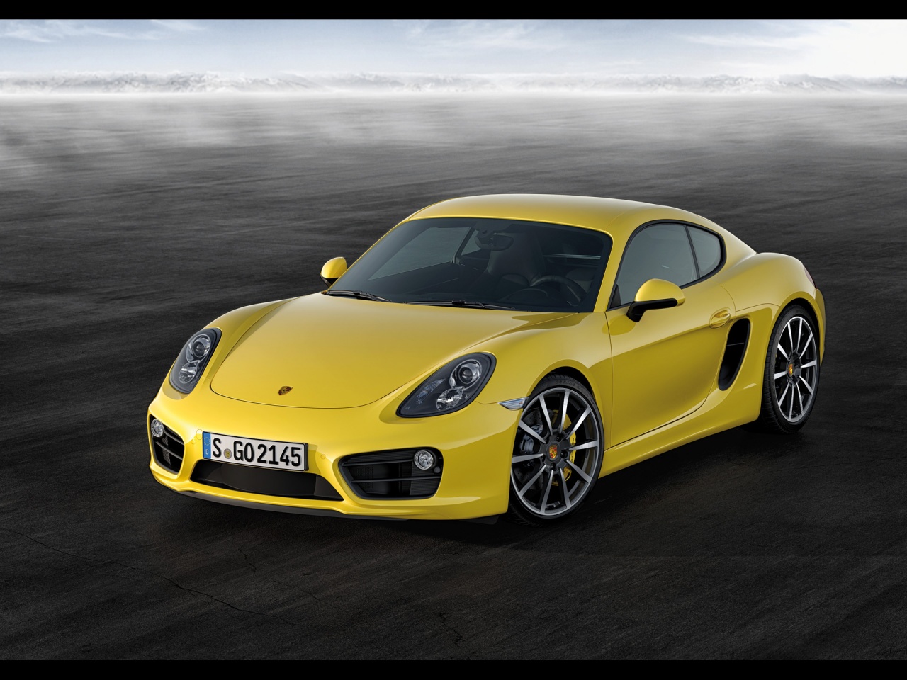 Yellow Porsche Cayman Static Front Angle Desktop Pc And