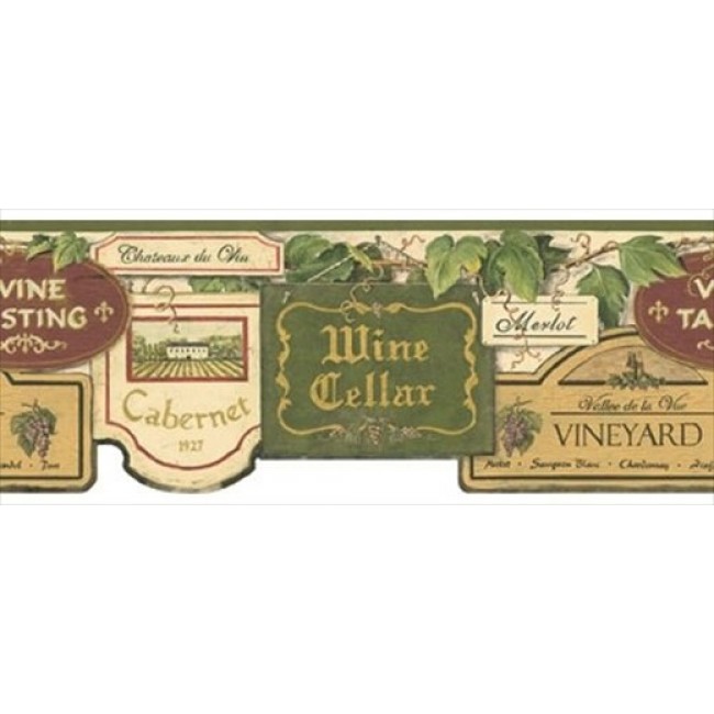 Vineyard Wine Signs in Burgandy And Green Wallpaper Border PA5438B