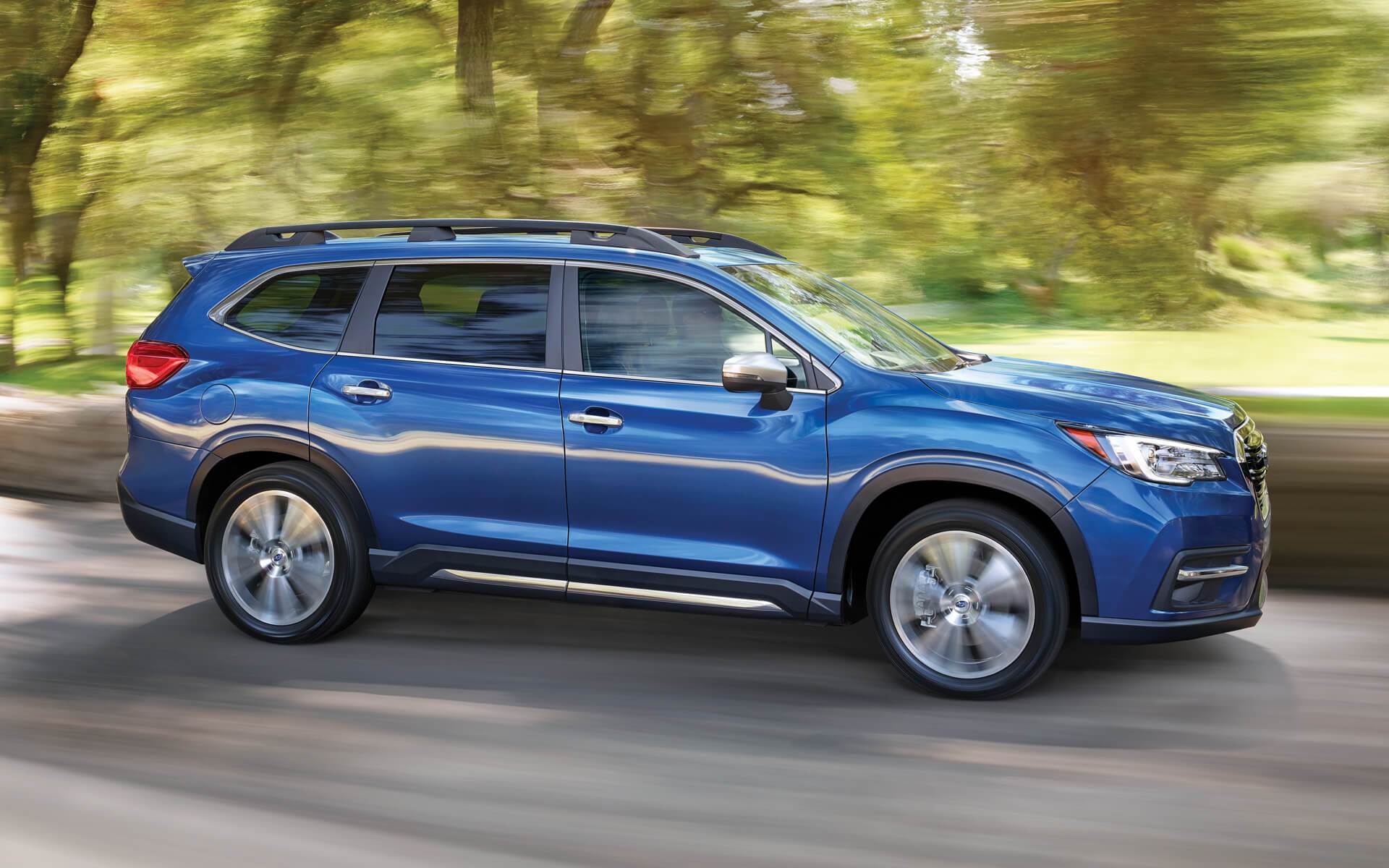 Subaru Ascent Blue Color On Road In Speed Blur Background 4k