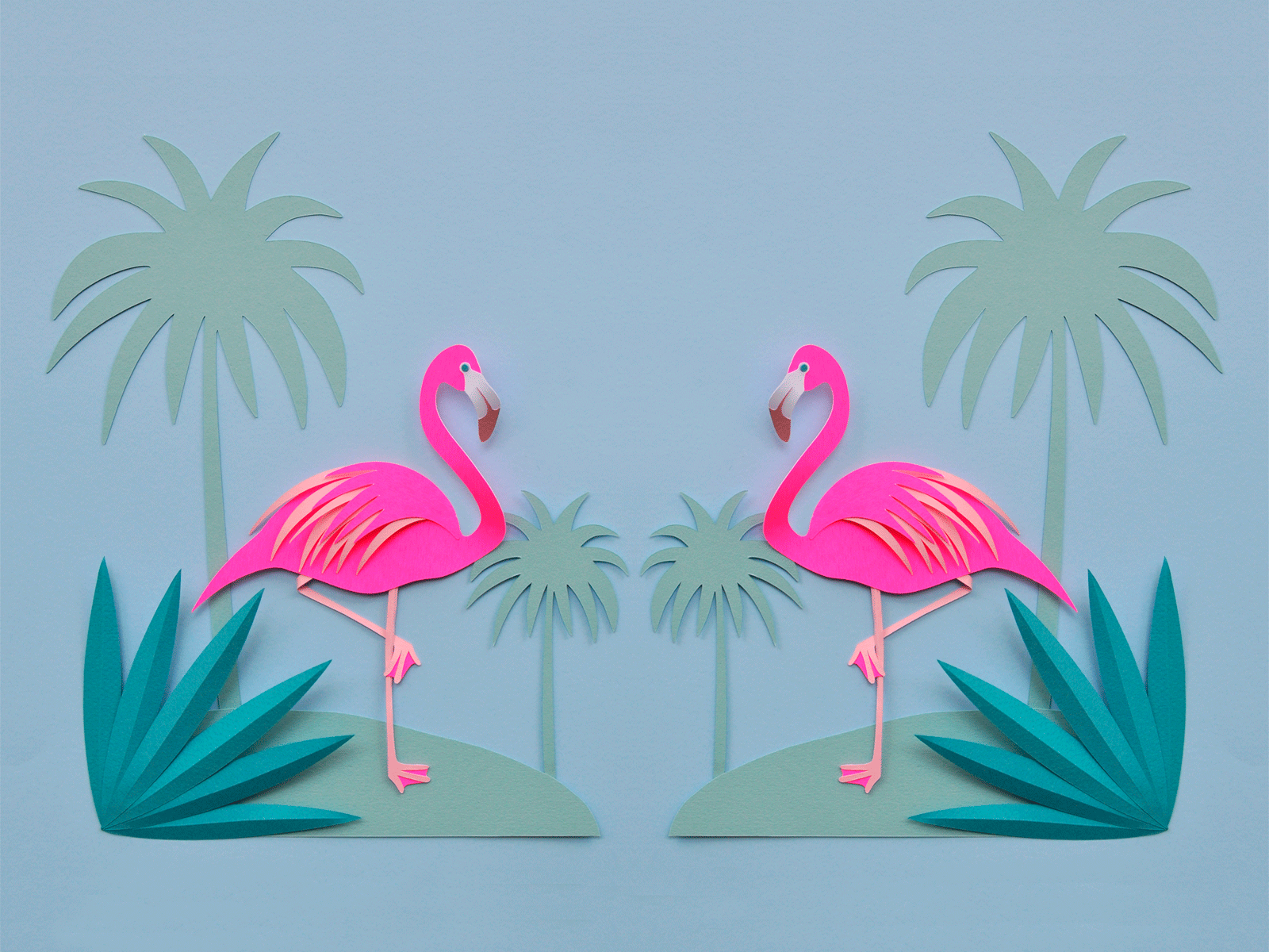 Click To The Blue And Pink Flamingos Wallpaper