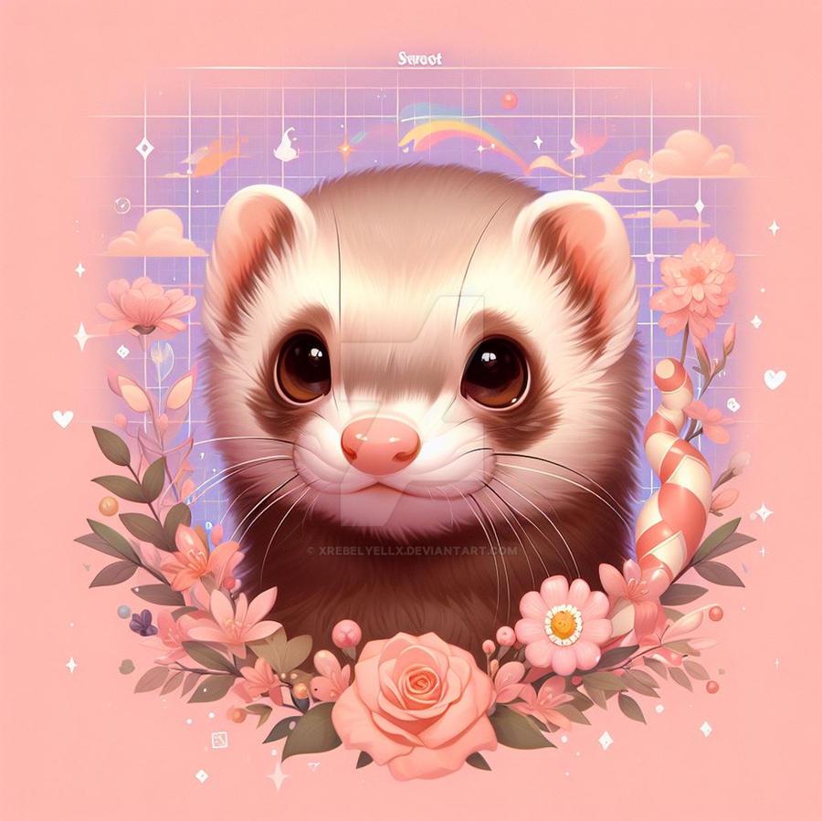 Sweet Ferret Portrait Digital Illustration By Xrebelyellx On
