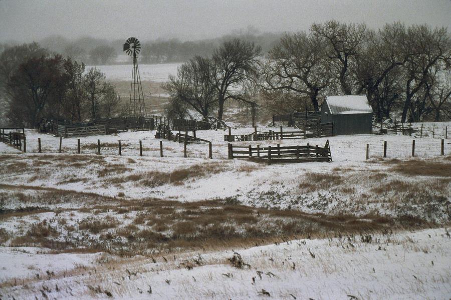 Kansas Winter Farm Scene Snowy Weather By Keenpress