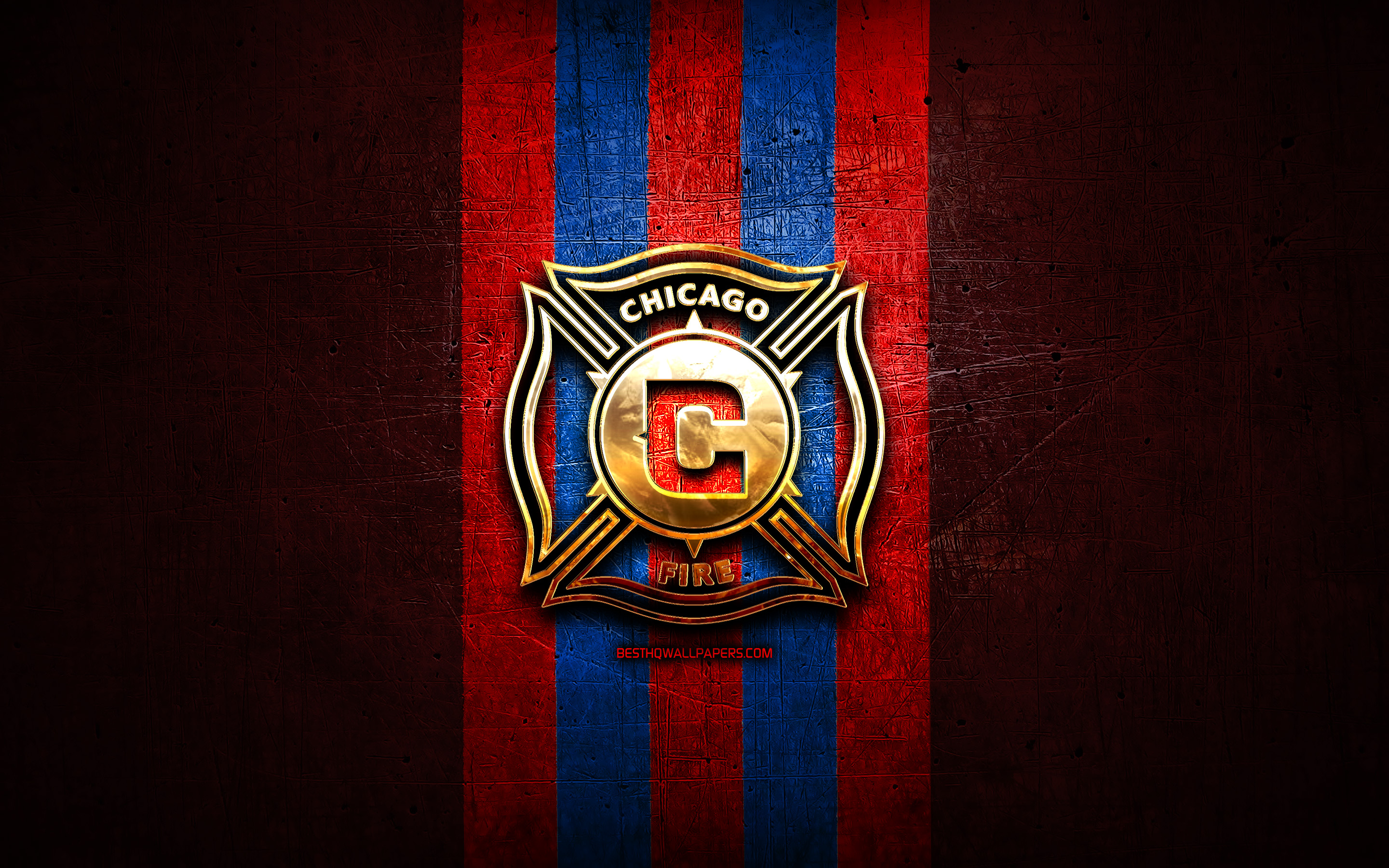 Wallpaper Chicago Fire Fc Golden Logo Mls Red Metal