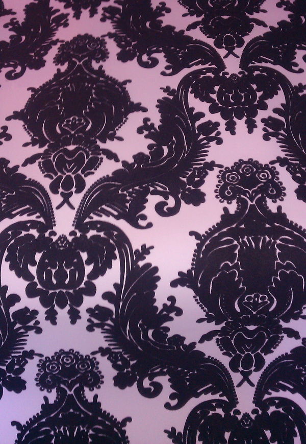 Velvet Wallpaper Purple Flock Savvy Damask On Black