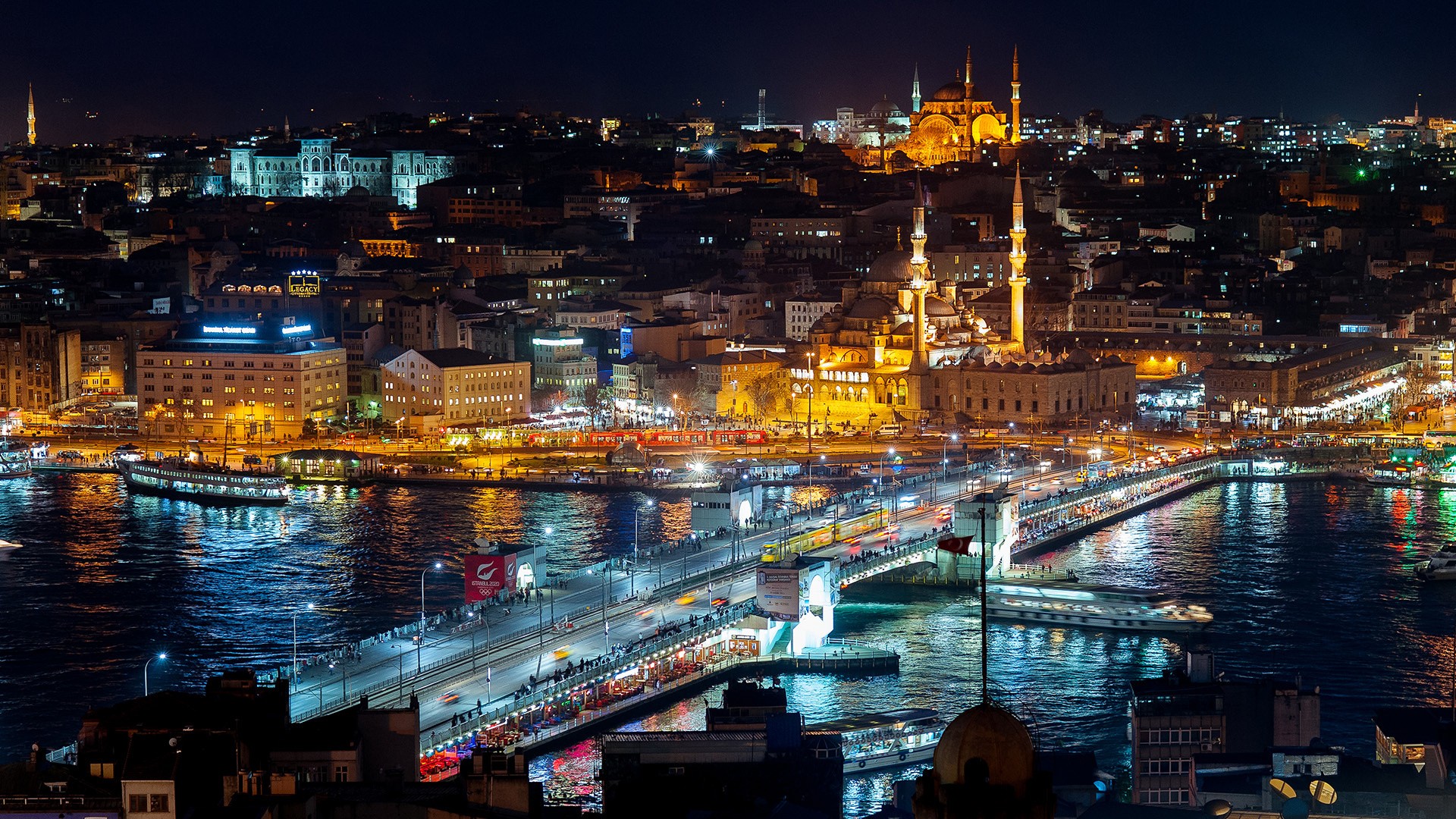 Istanbul City Light Night River Water