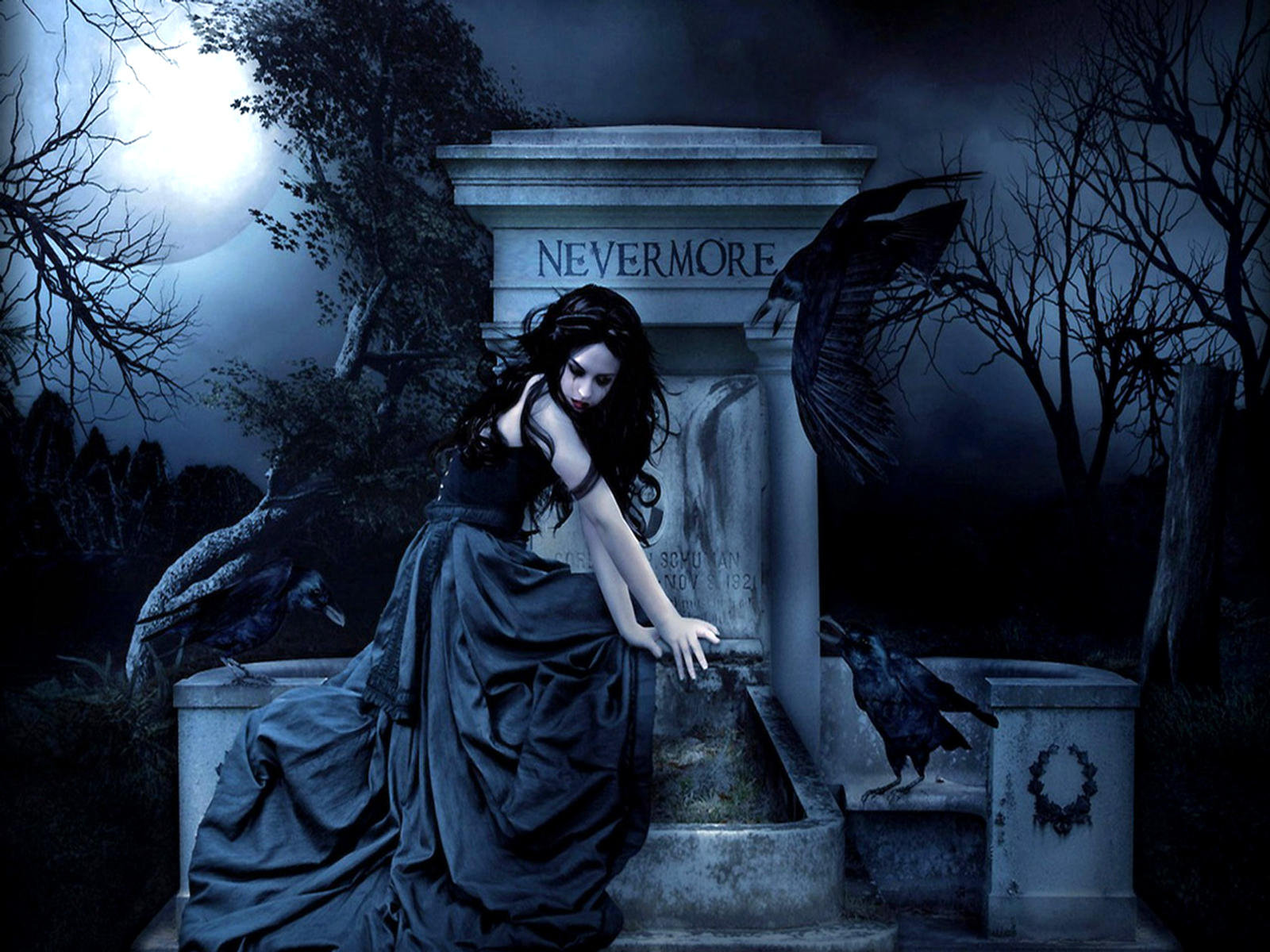 Gothic women dark fantasy poe raven wallpaper 1600x1200 28003