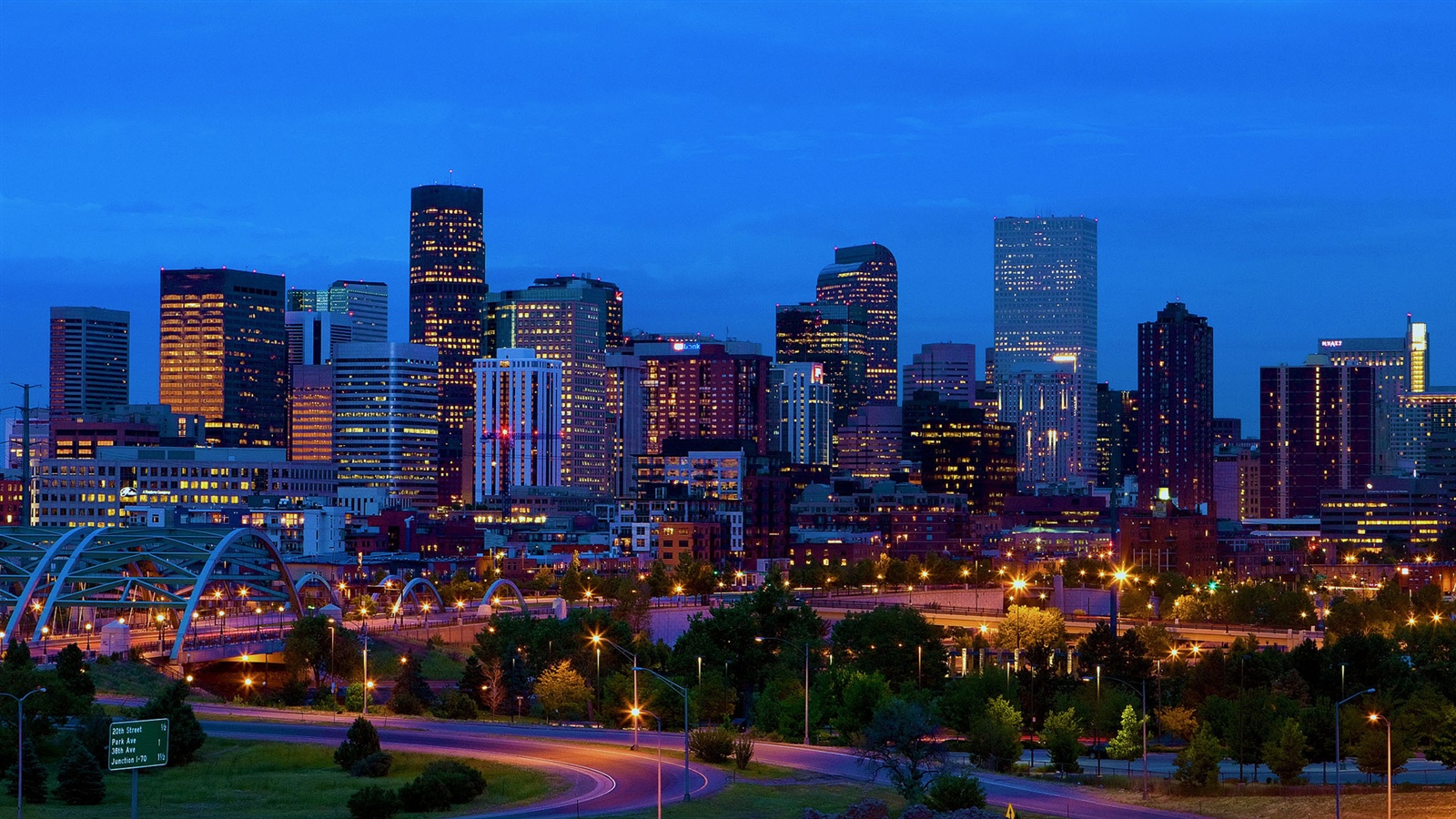 Denver Colorado Buildings Skyline Night Lights Wallpaper
