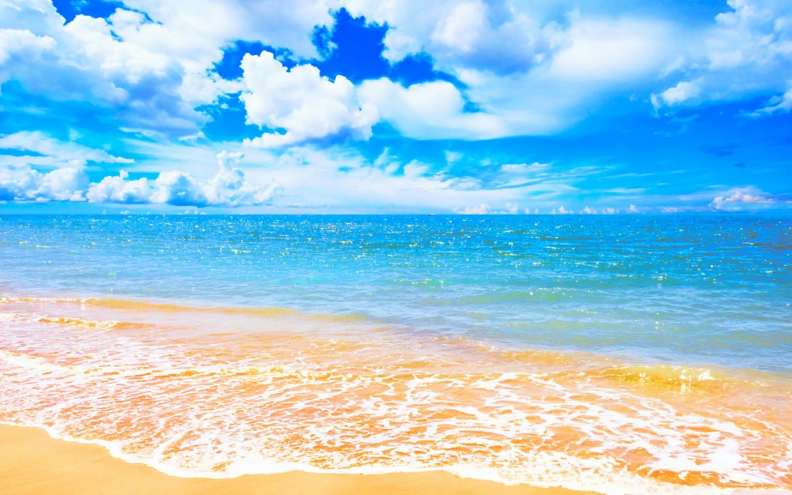 Horizon Sky Wave Blue Sea Tropical Pastel Beach Highres Turquoise