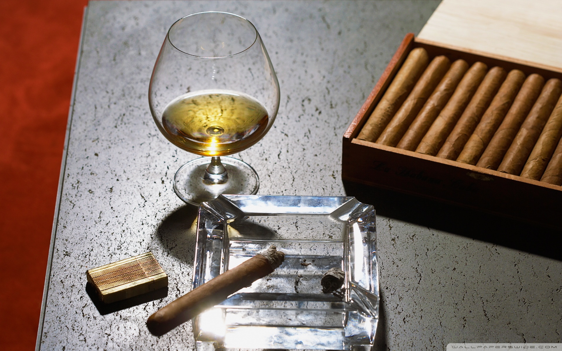 Close Up Of Cognac Glass And Cigars Wallpaper Hq