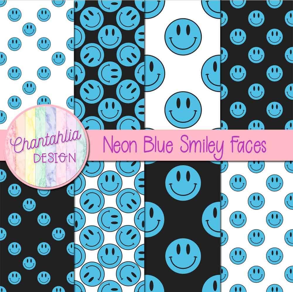 Free Neon Blue Smiley Face Digital Paper Backgrounds