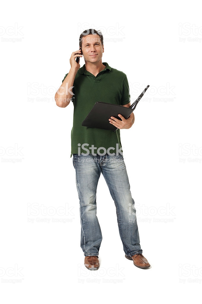 Causal Businessman With Phone And Folio Isolated On White