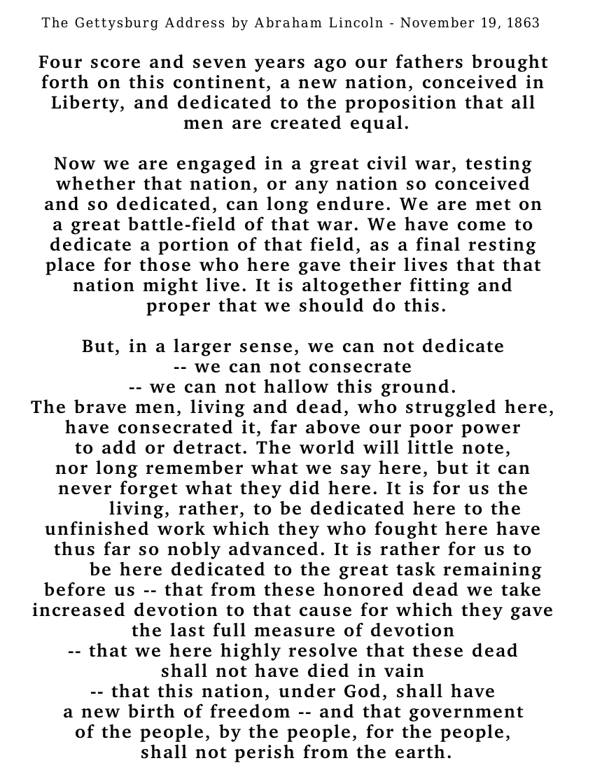 Gettysburg Address Text Bold S Added Aug