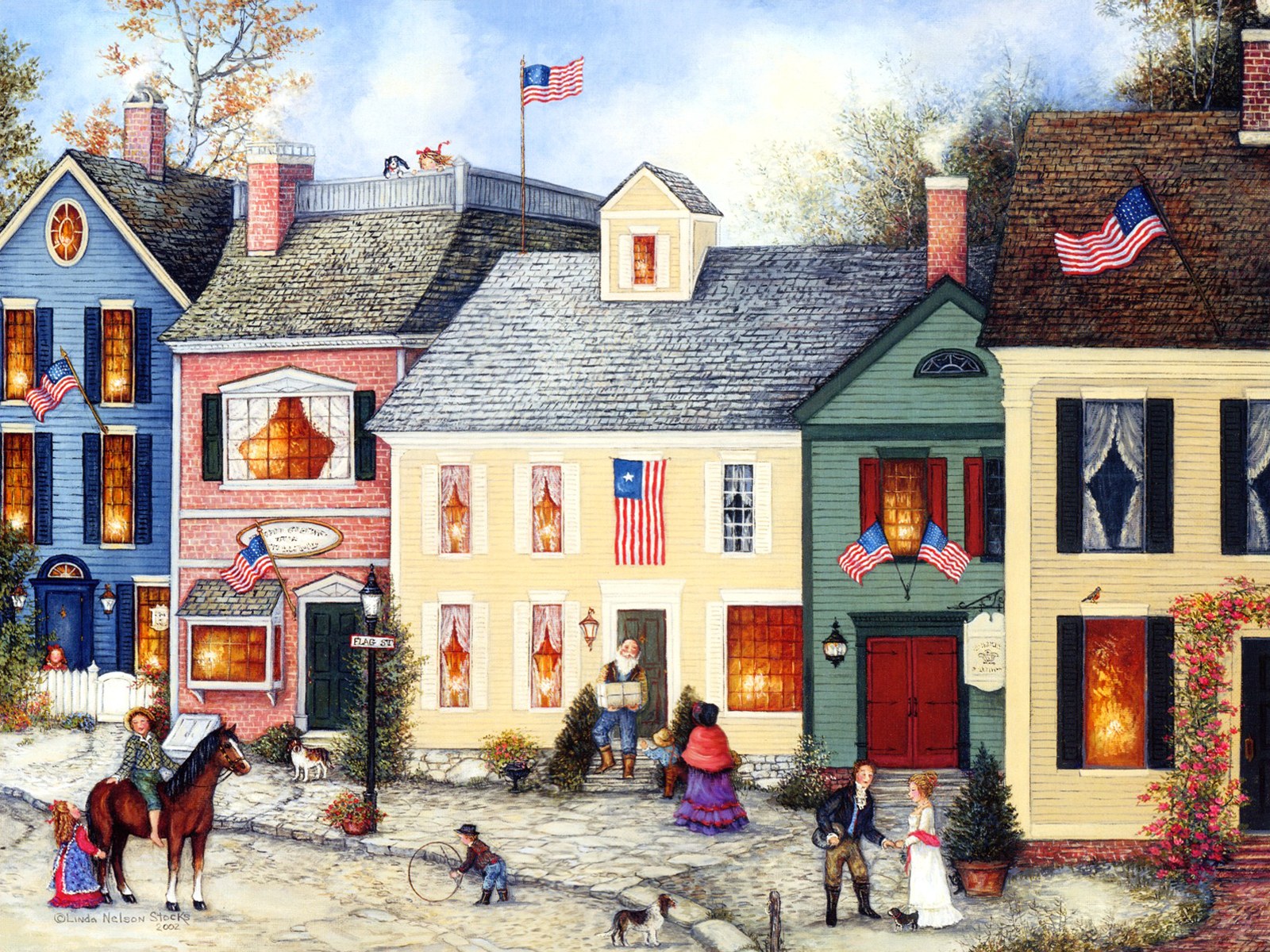 Linda Nelson Stocks Folk Art Painting Americana Villages And Country