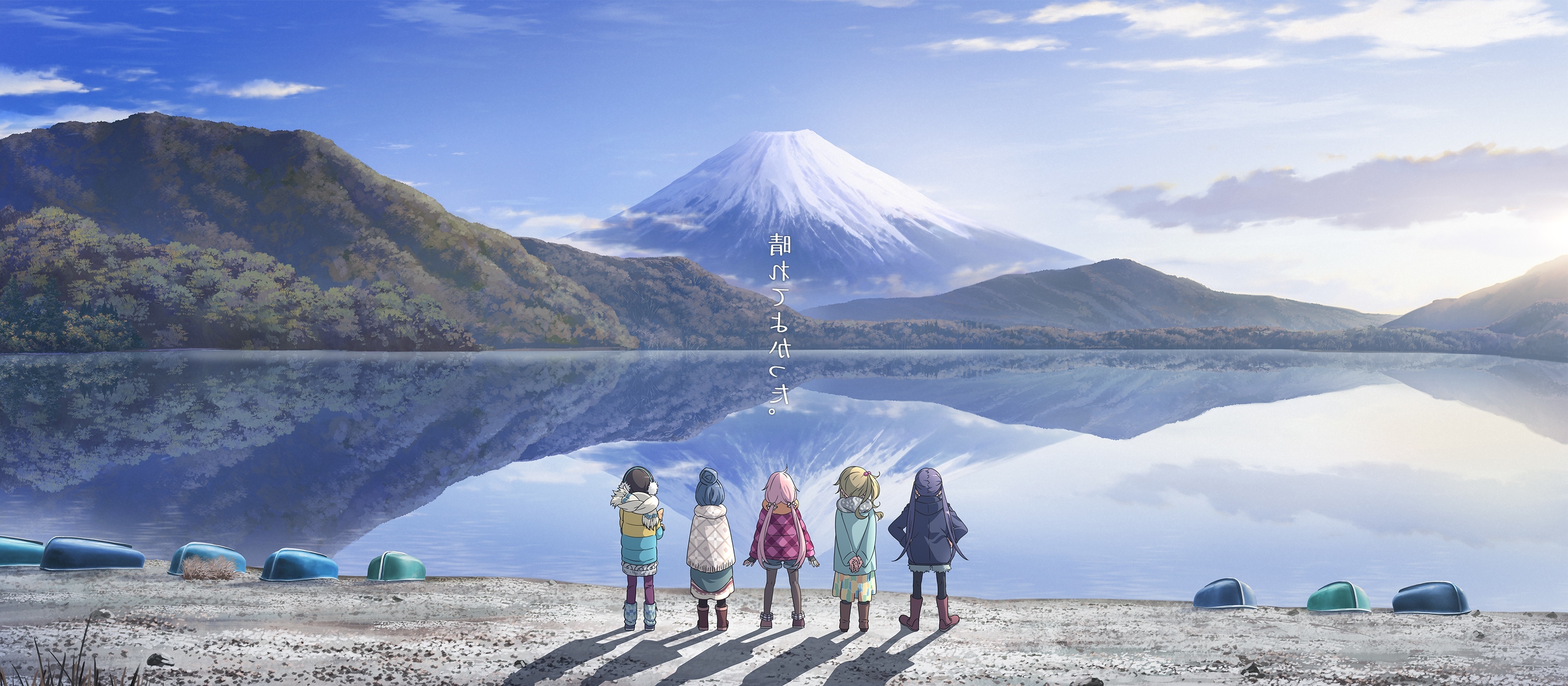 Wallpaper Water Reflection Mount Fuji Anime Landscape