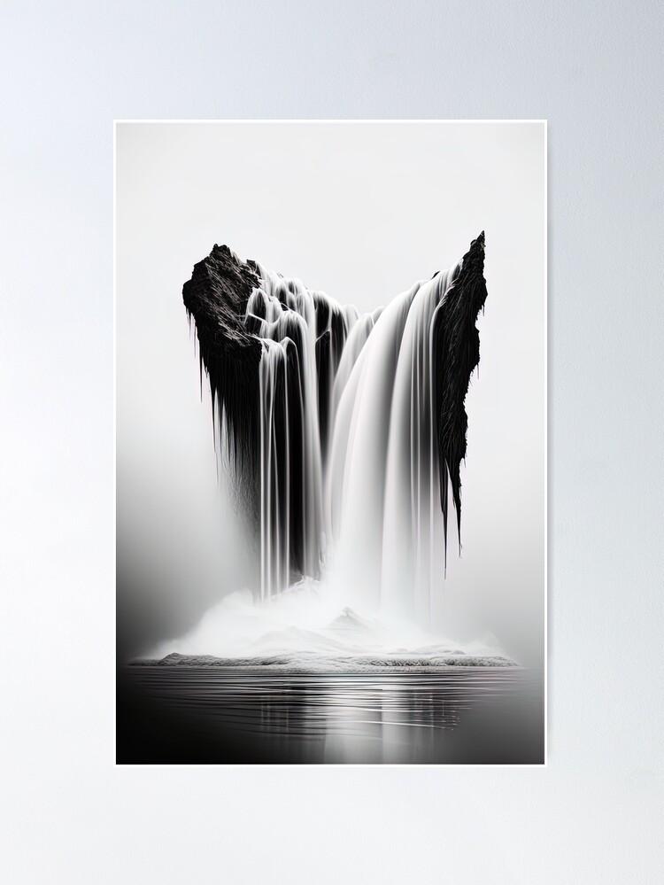 Abstract Fusion Art Minimalistic Waterfall Black And White Poster